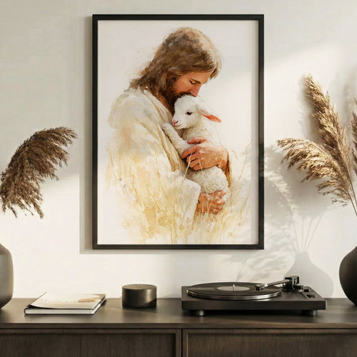 Jesus And The Lost Sheep Poster/Canvas