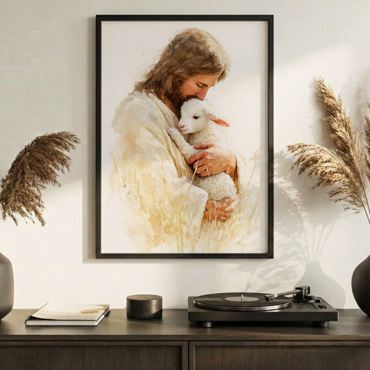 Jesus And The Lost Sheep Poster/Canvas