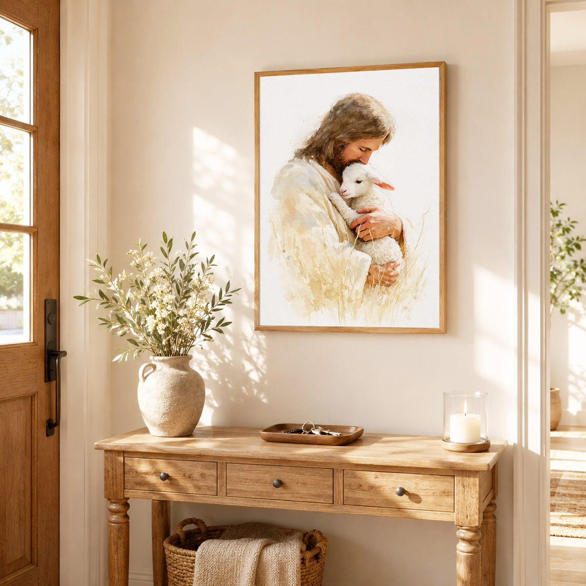 Jesus And The Lost Sheep Poster/Canvas