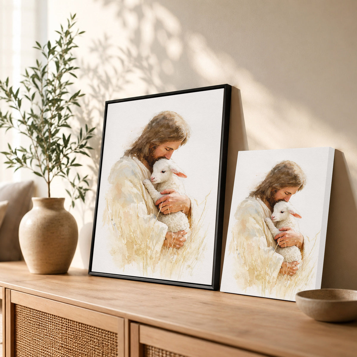 Jesus And The Lost Sheep Poster/Canvas
