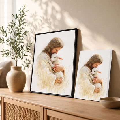 Jesus And The Lost Sheep Poster/Canvas