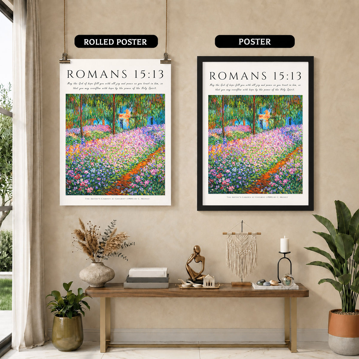 Romans 15:13 Bible Verse Floral Garden Wall Art Poster/Canvas