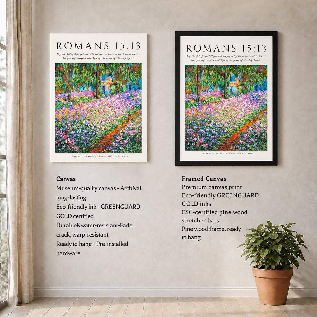 Romans 15:13 Bible Verse Floral Garden Wall Art Poster/Canvas