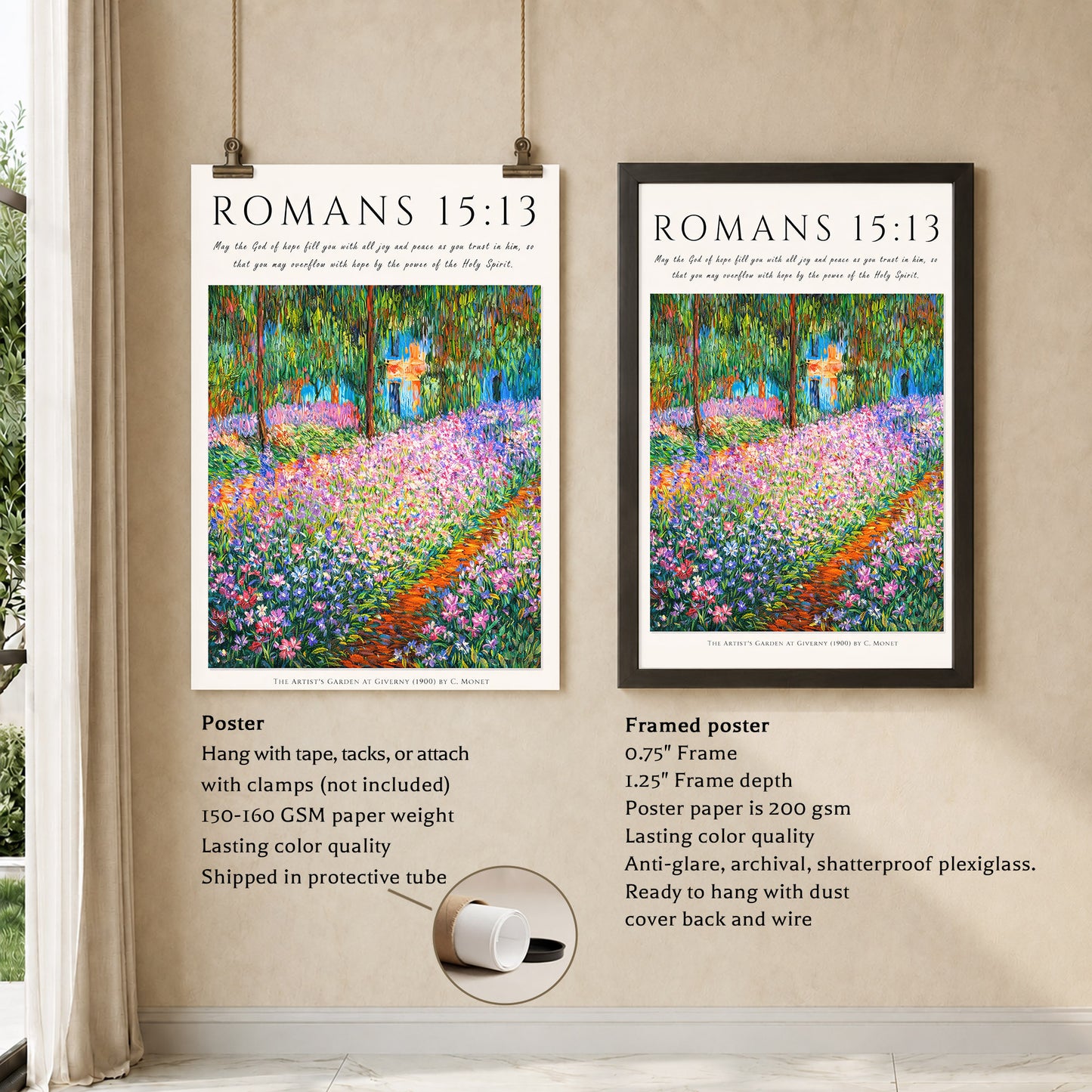 Romans 15:13 Bible Verse Floral Garden Wall Art Poster/Canvas