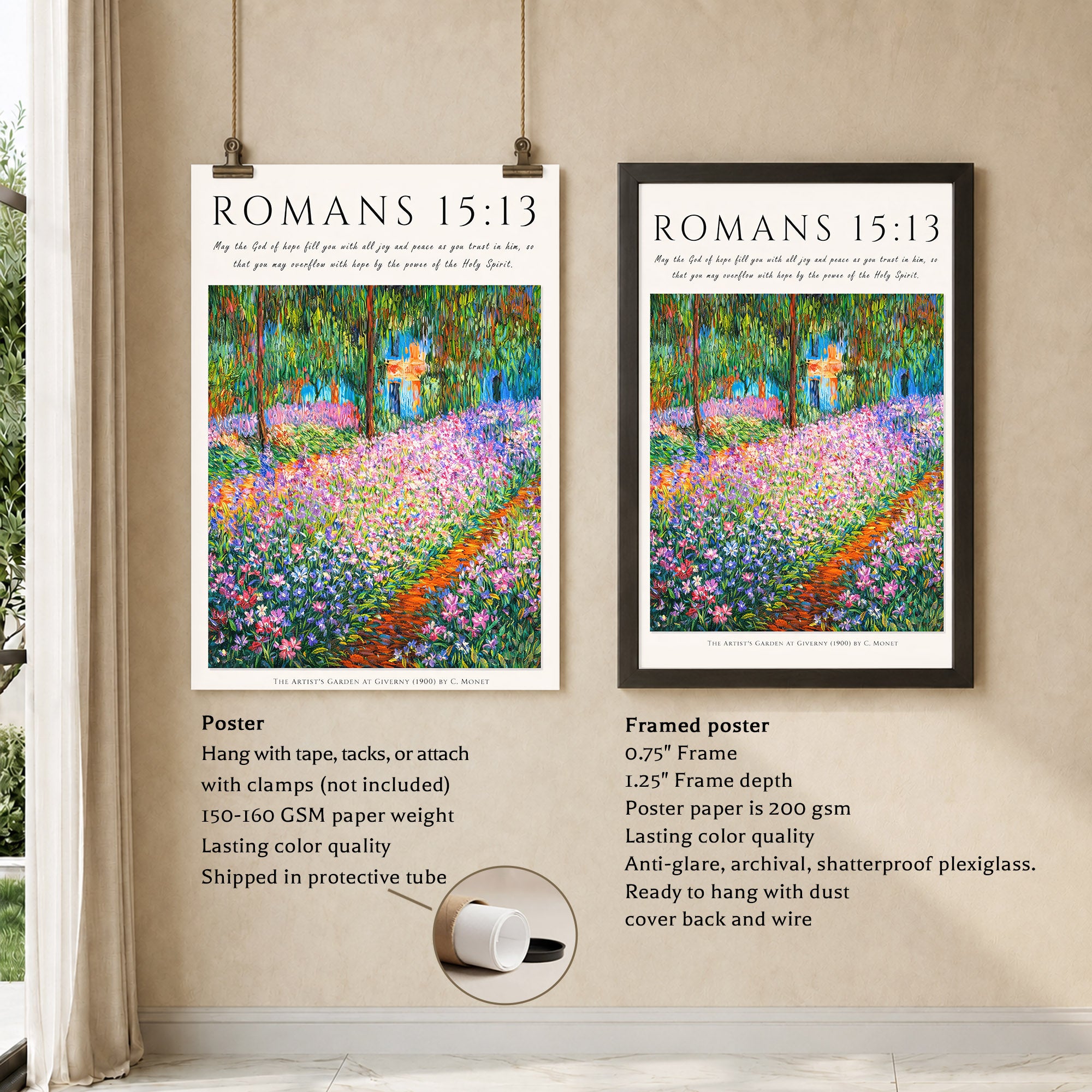 Romans 15:13 Bible Verse Floral Garden Wall Art Poster/Canvas
