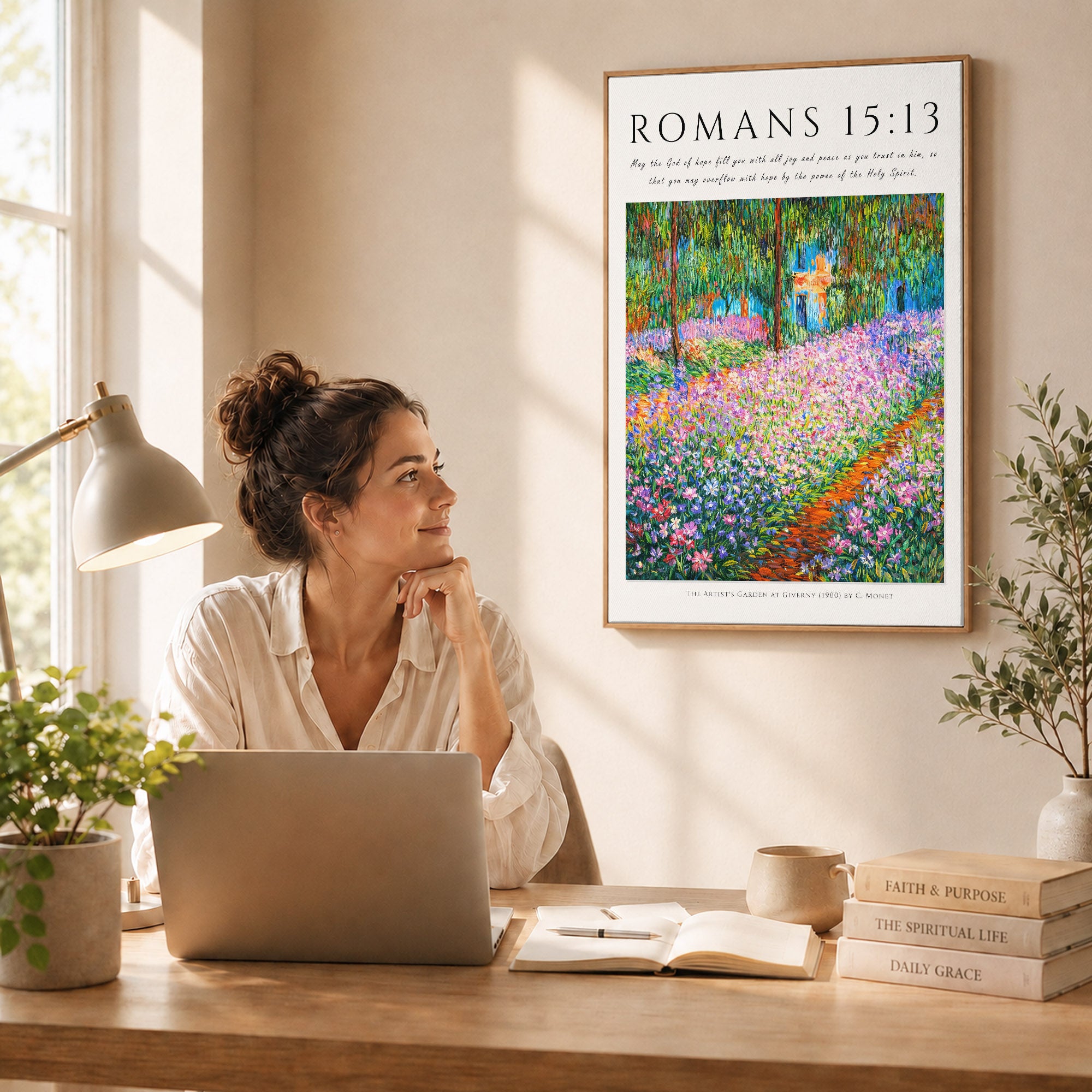 Romans 15:13 Bible Verse Floral Garden Wall Art Poster/Canvas