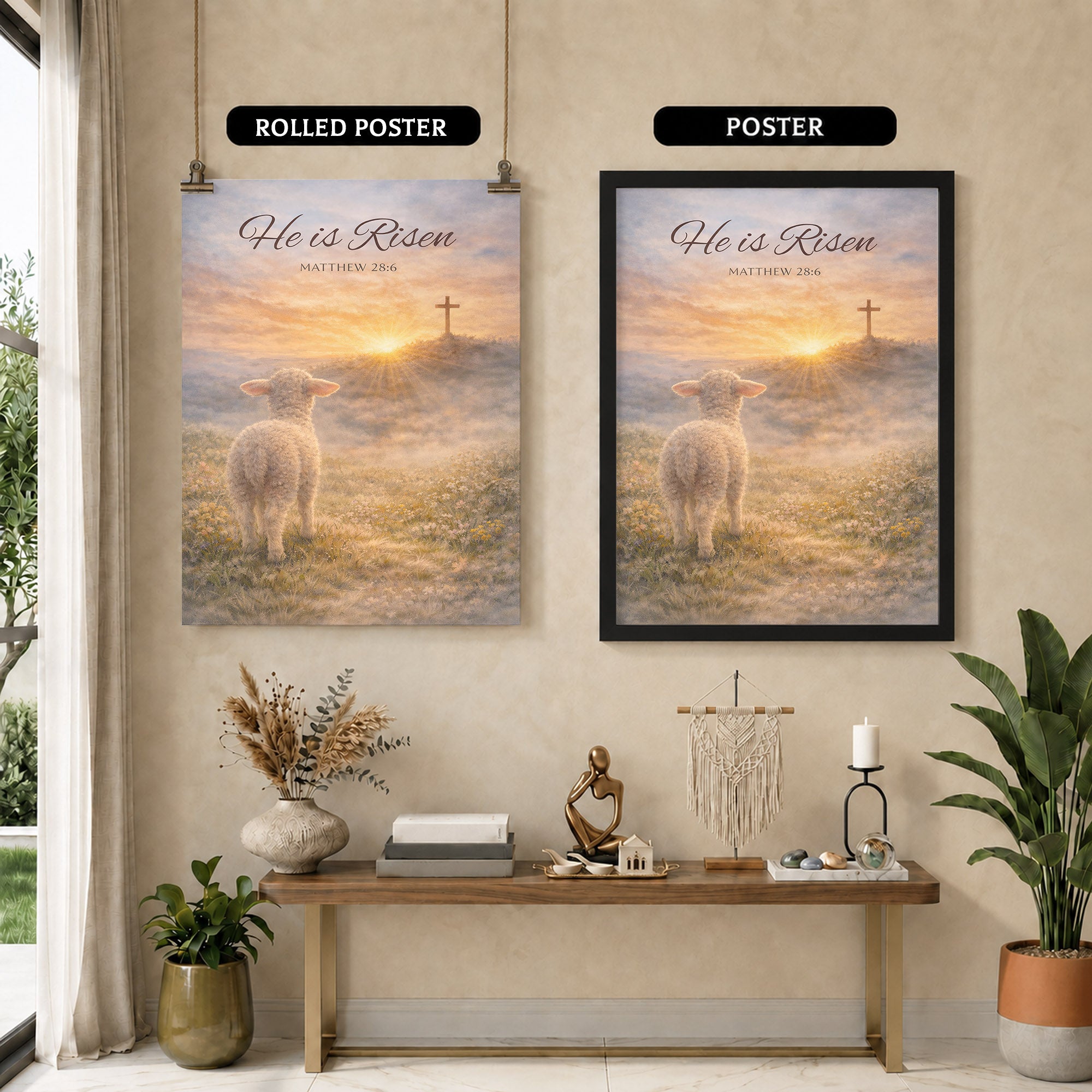 He Is Risen Matthew 28:6 Lamb Easter Christian Wall Art Poster/Canvas