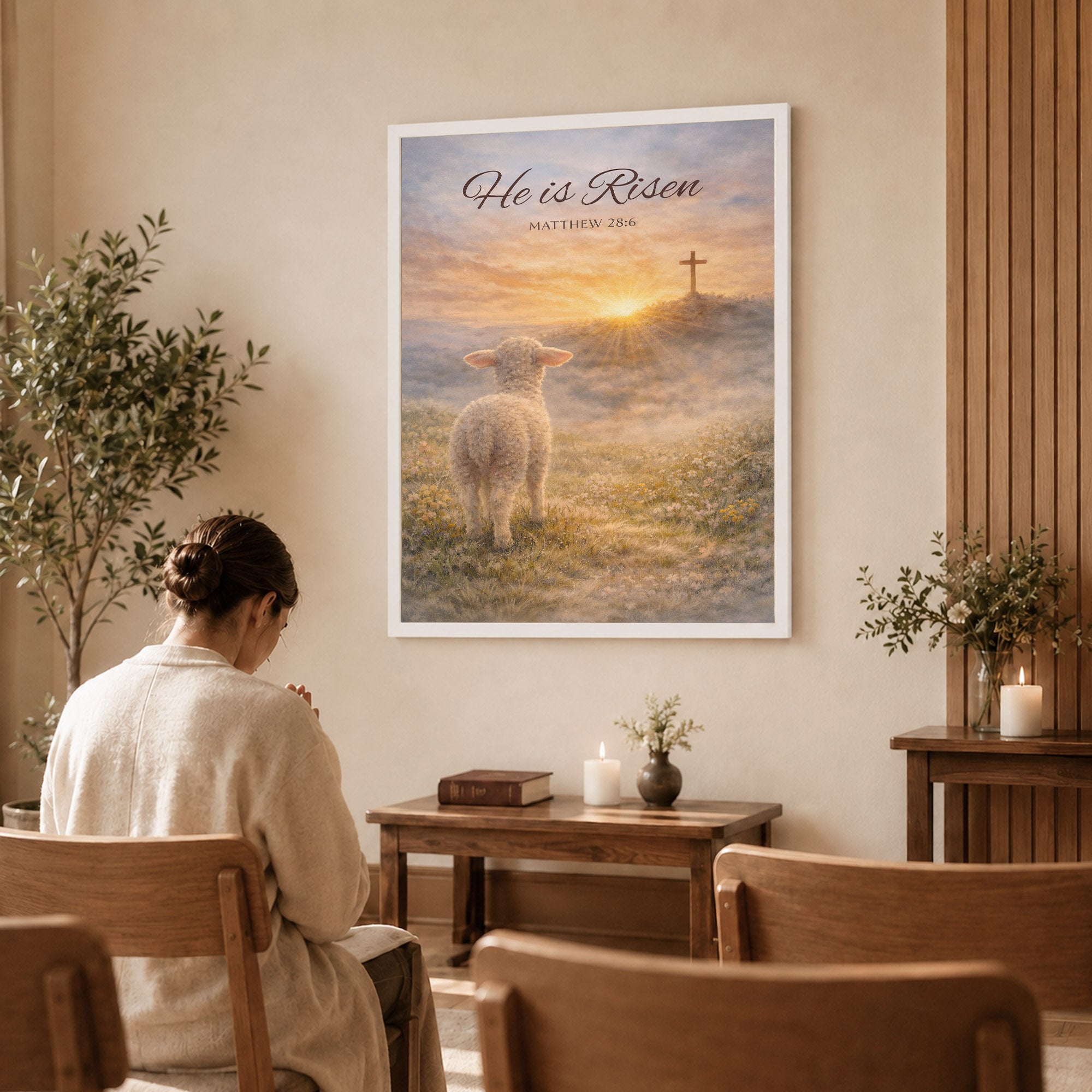 He Is Risen Matthew 28:6 Lamb Easter Christian Wall Art Poster/Canvas