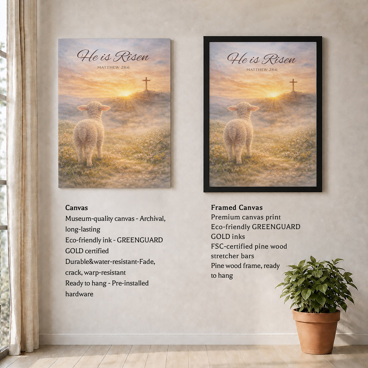 He Is Risen Matthew 28:6 Lamb Easter Christian Wall Art Poster/Canvas