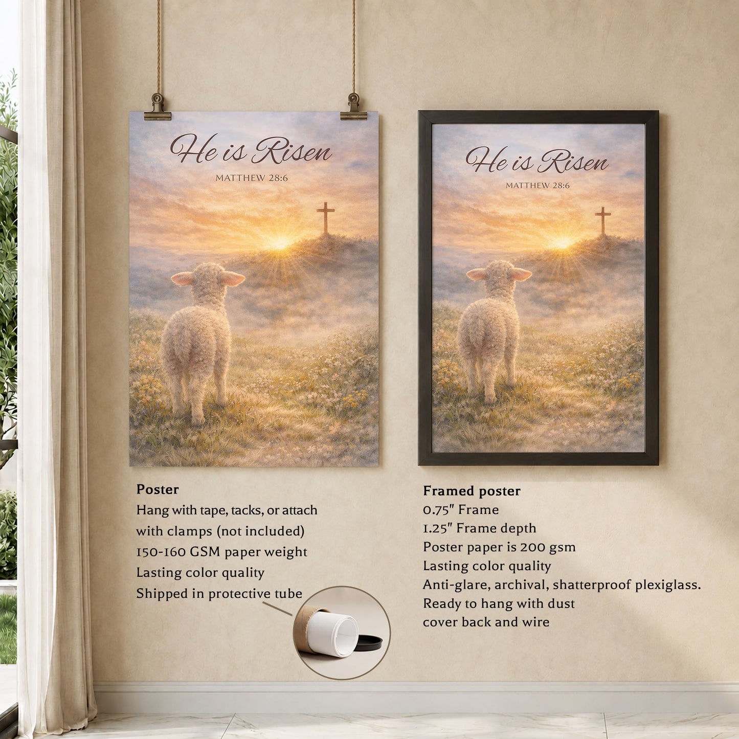 He Is Risen Matthew 28:6 Lamb Easter Christian Wall Art Poster/Canvas