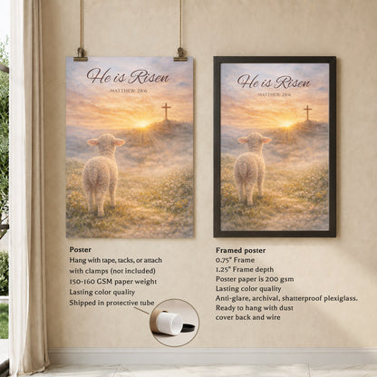 He Is Risen Matthew 28:6 Lamb Easter Christian Wall Art Poster/Canvas
