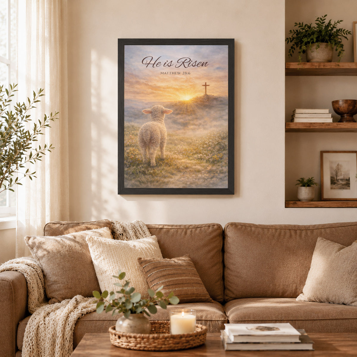 He Is Risen Matthew 28:6 Lamb Easter Christian Wall Art Poster/Canvas