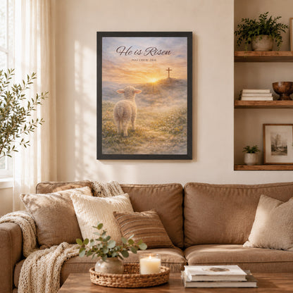 He Is Risen Matthew 28:6 Lamb Easter Christian Wall Art Poster/Canvas