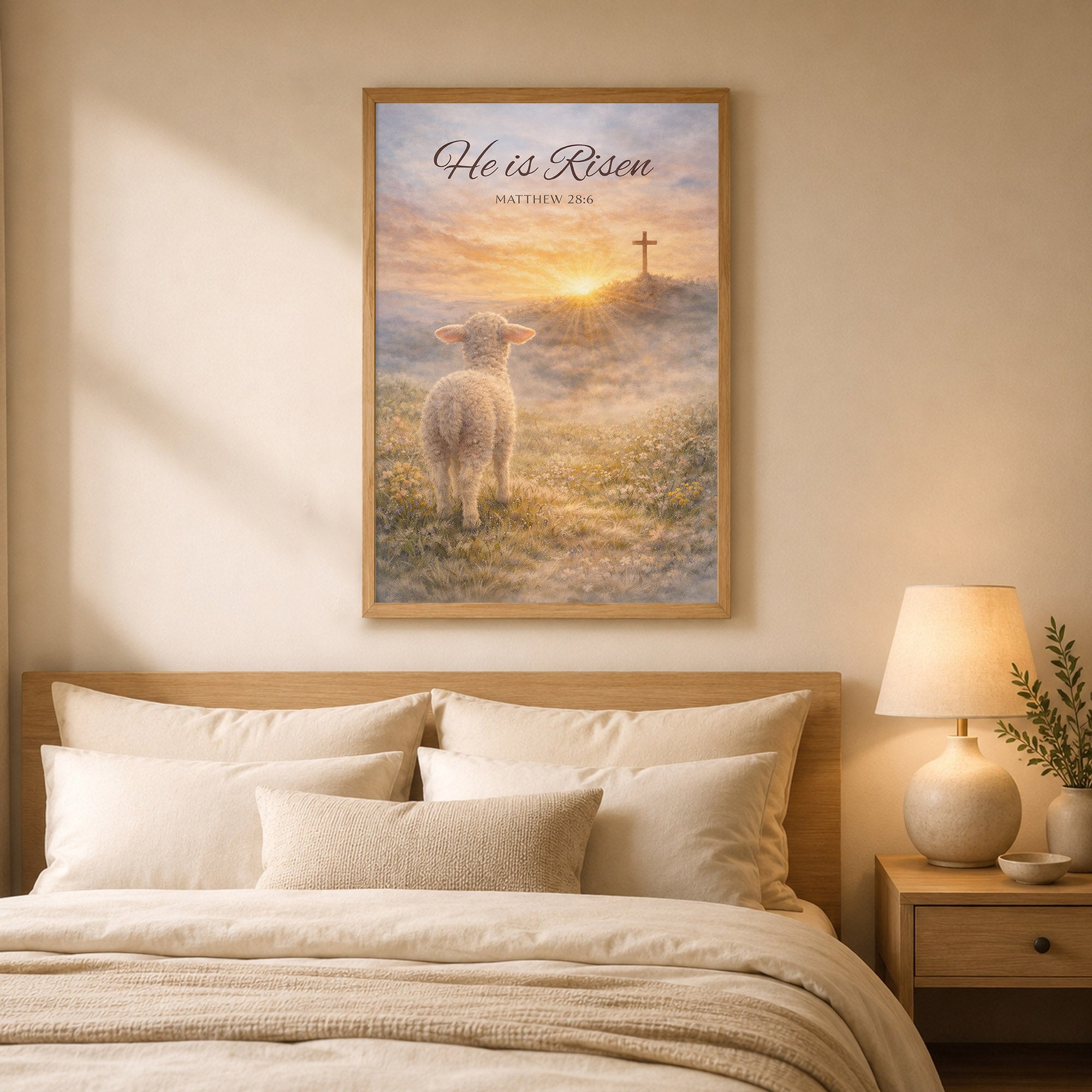 He Is Risen Matthew 28:6 Lamb Easter Christian Wall Art Poster/Canvas