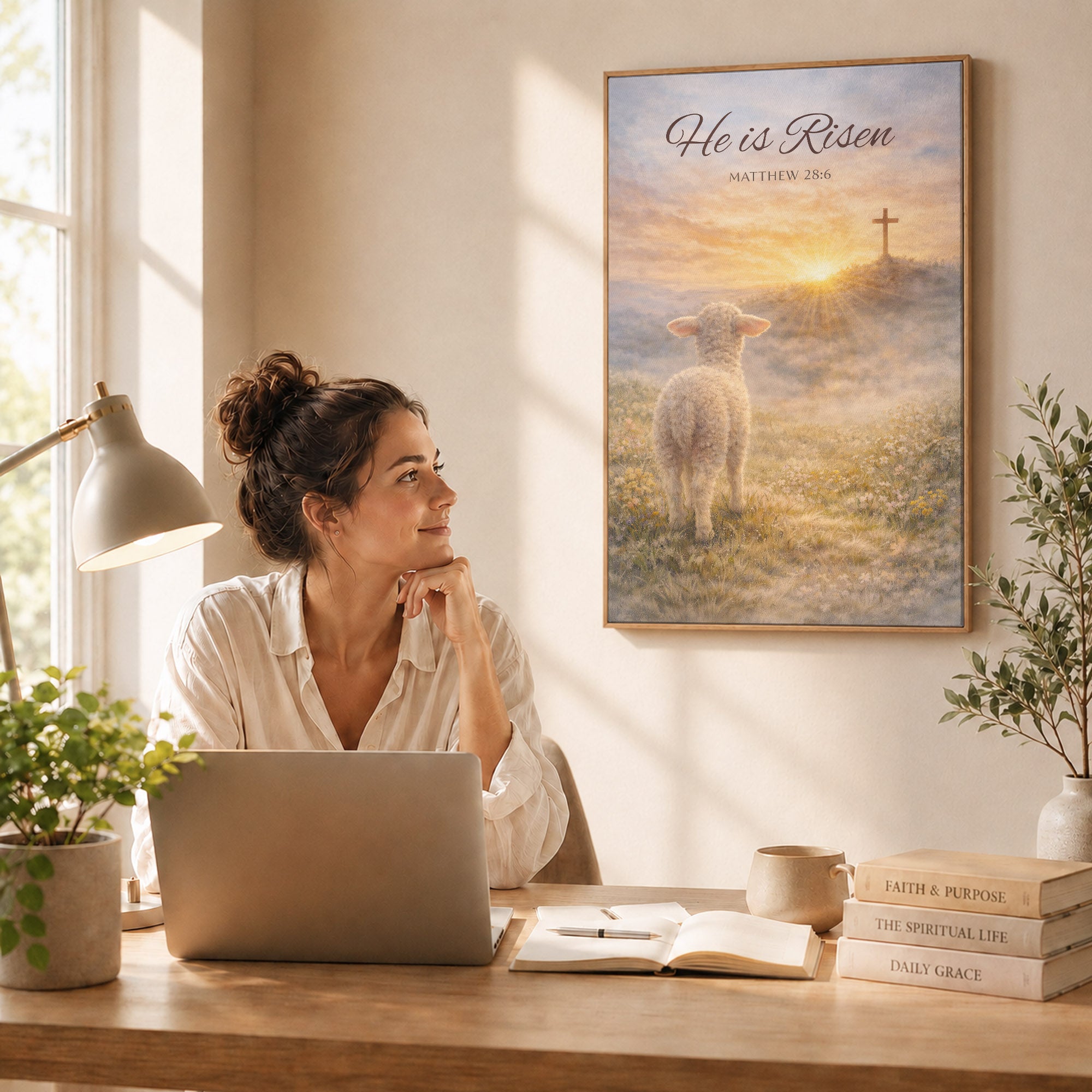 He Is Risen Matthew 28:6 Lamb Easter Christian Wall Art Poster/Canvas