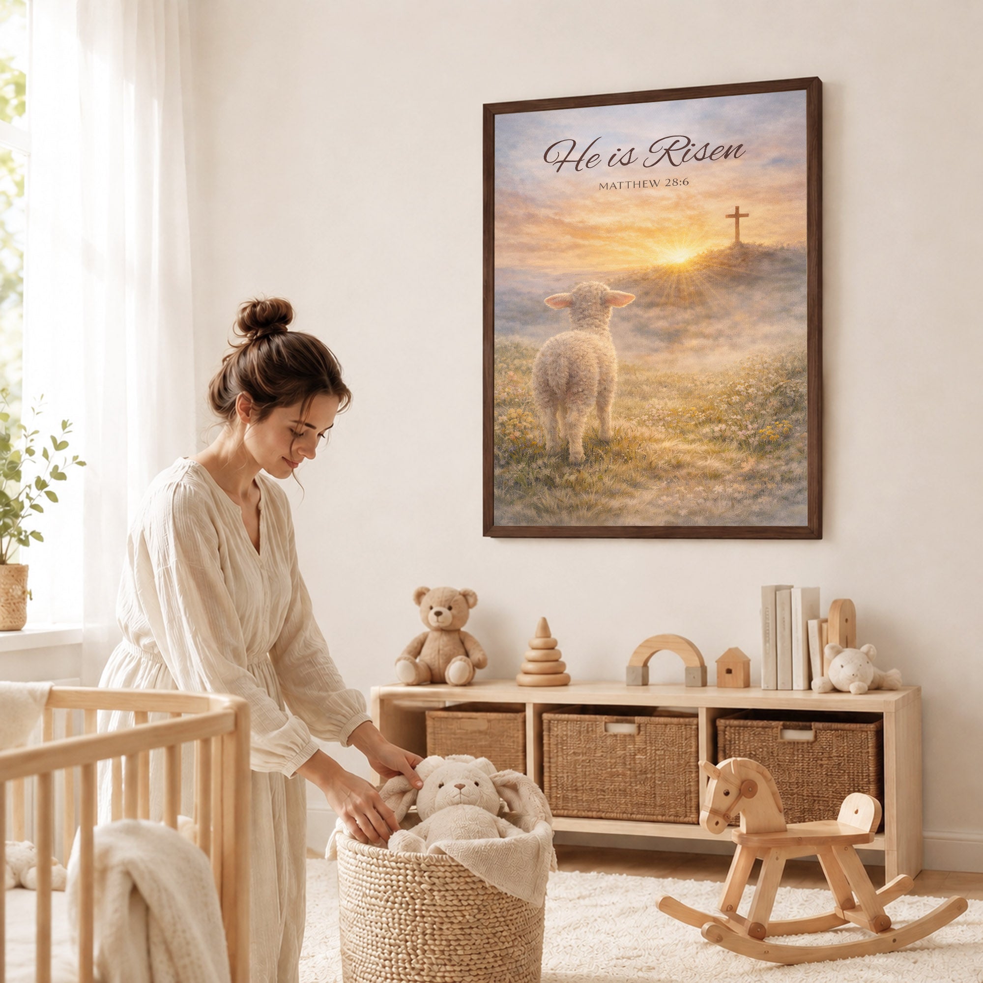 He Is Risen Matthew 28:6 Lamb Easter Christian Wall Art Poster/Canvas