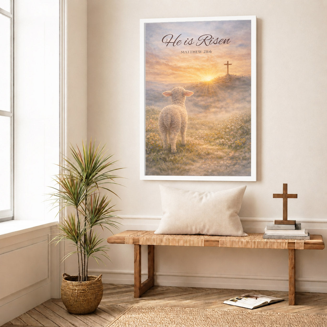 He Is Risen Matthew 28:6 Lamb Easter Christian Wall Art Poster/Canvas