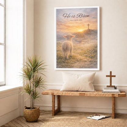 He Is Risen Matthew 28:6 Lamb Easter Christian Wall Art Poster/Canvas