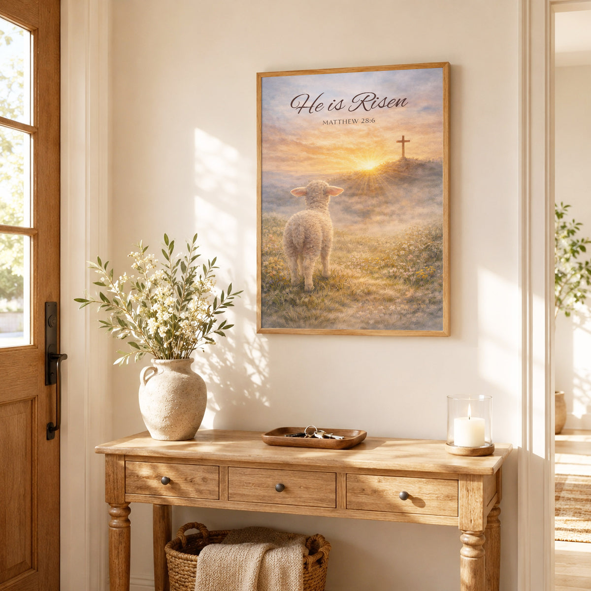 He Is Risen Matthew 28:6 Lamb Easter Christian Wall Art Poster/Canvas