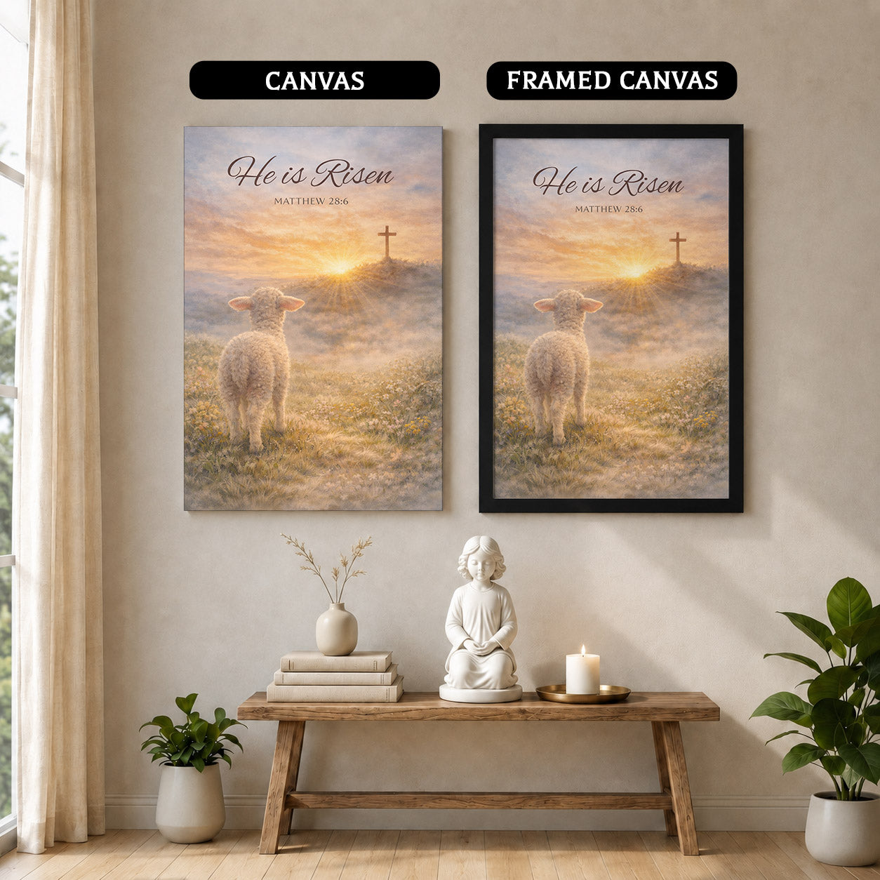 He Is Risen Matthew 28:6 Lamb Easter Christian Wall Art Poster/Canvas