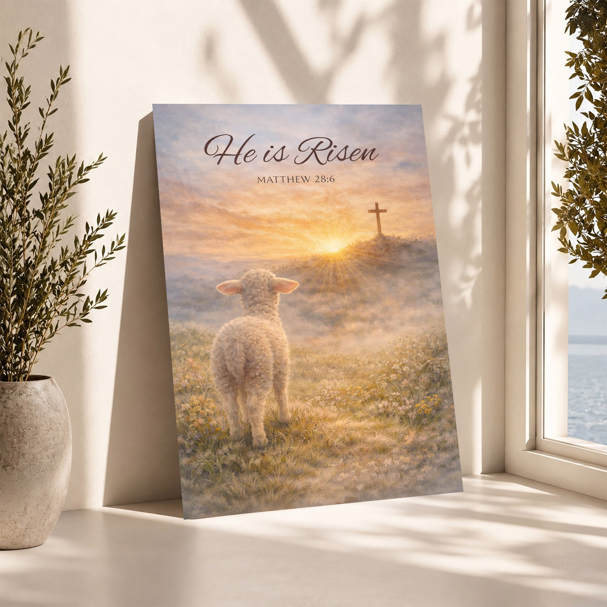 He Is Risen Matthew 28:6 Lamb Easter Christian Wall Art Poster/Canvas
