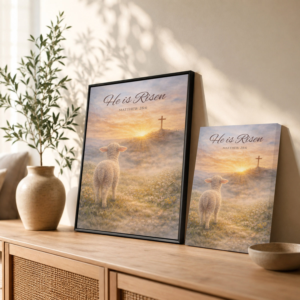 He Is Risen Matthew 28:6 Lamb Easter Christian Wall Art Poster/Canvas