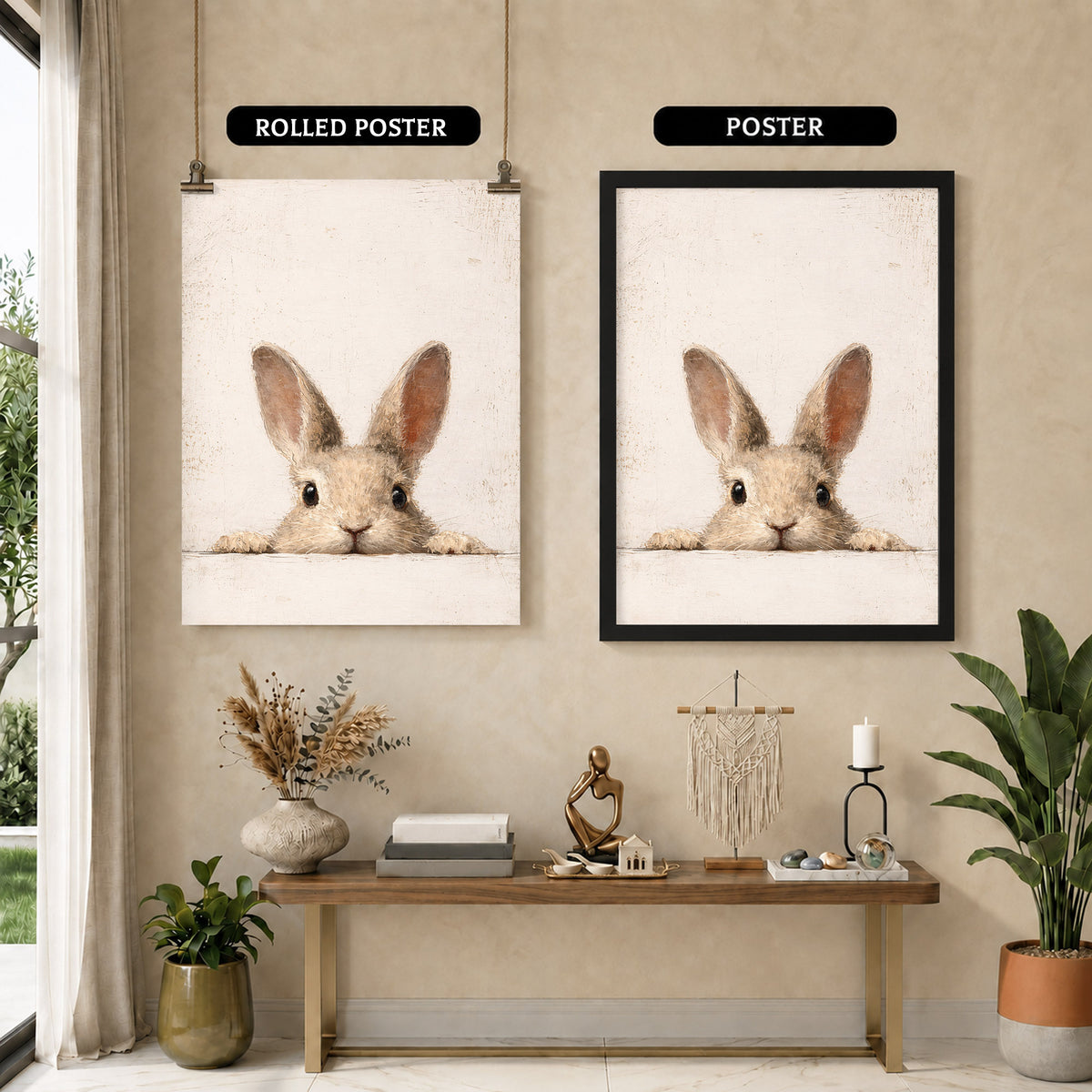 Curious Bunny Minimalist Kids Room Decor - Poster/Canvas