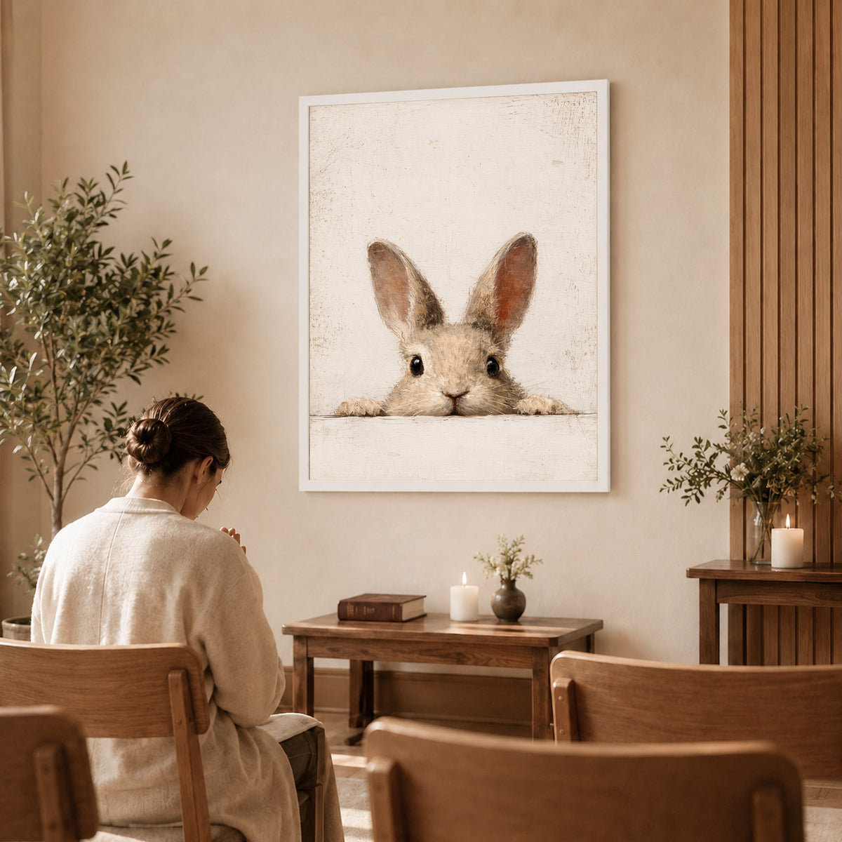 Curious Bunny Minimalist Kids Room Decor - Poster/Canvas