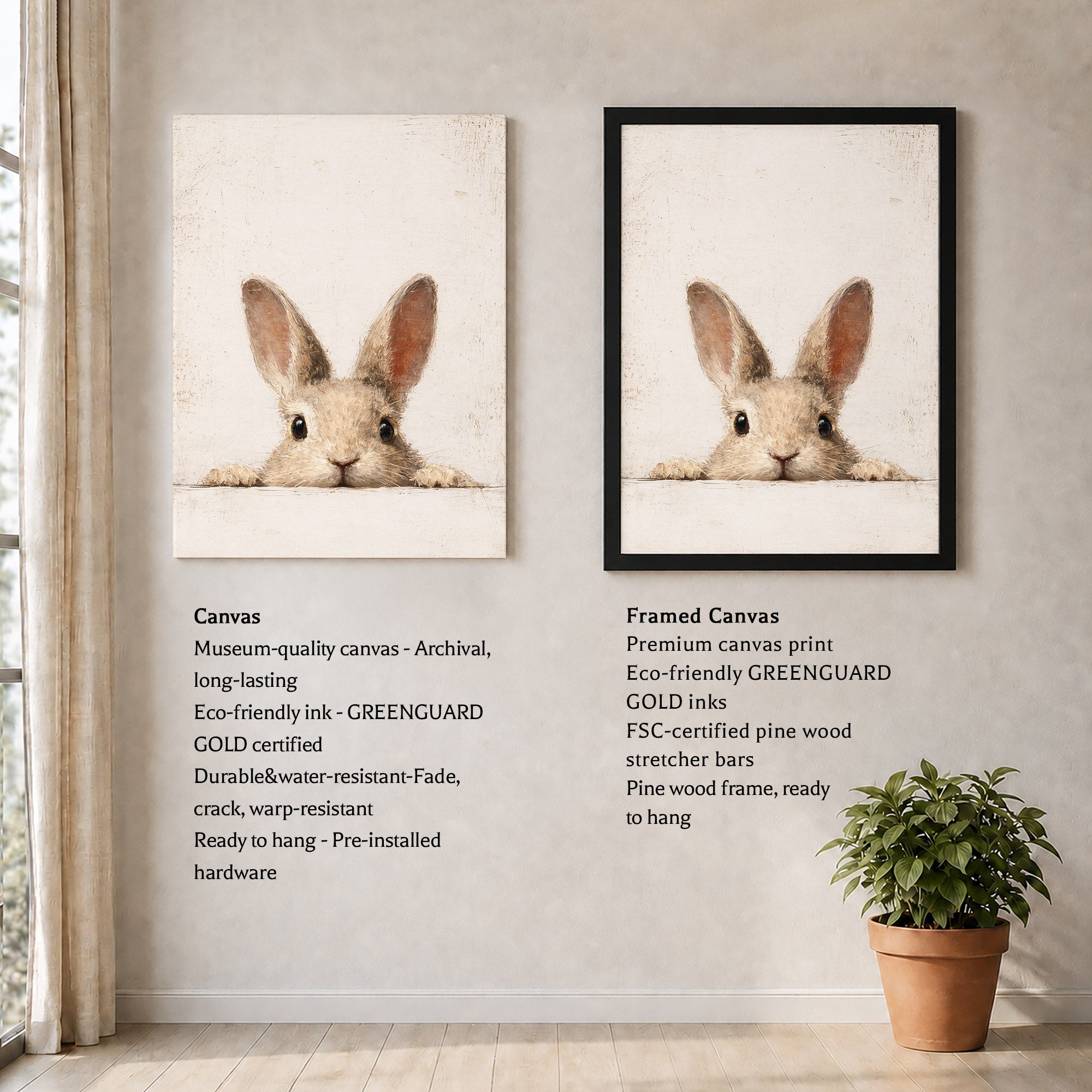 Curious Bunny Minimalist Kids Room Decor - Poster/Canvas