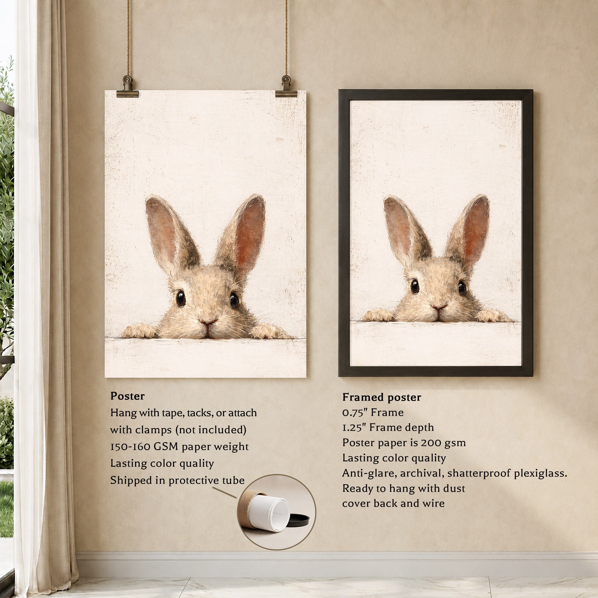 Curious Bunny Minimalist Kids Room Decor - Poster/Canvas