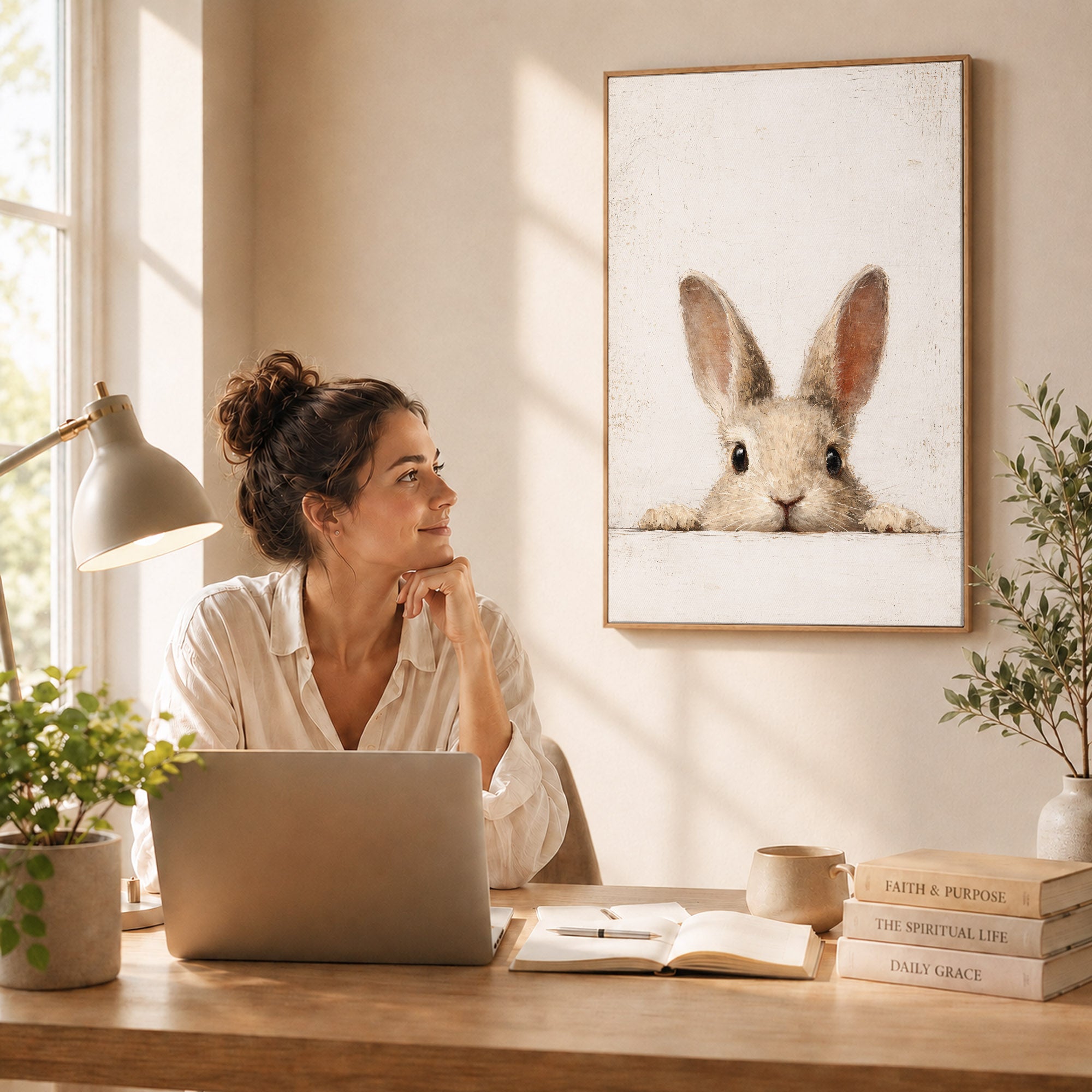 Curious Bunny Minimalist Kids Room Decor - Poster/Canvas