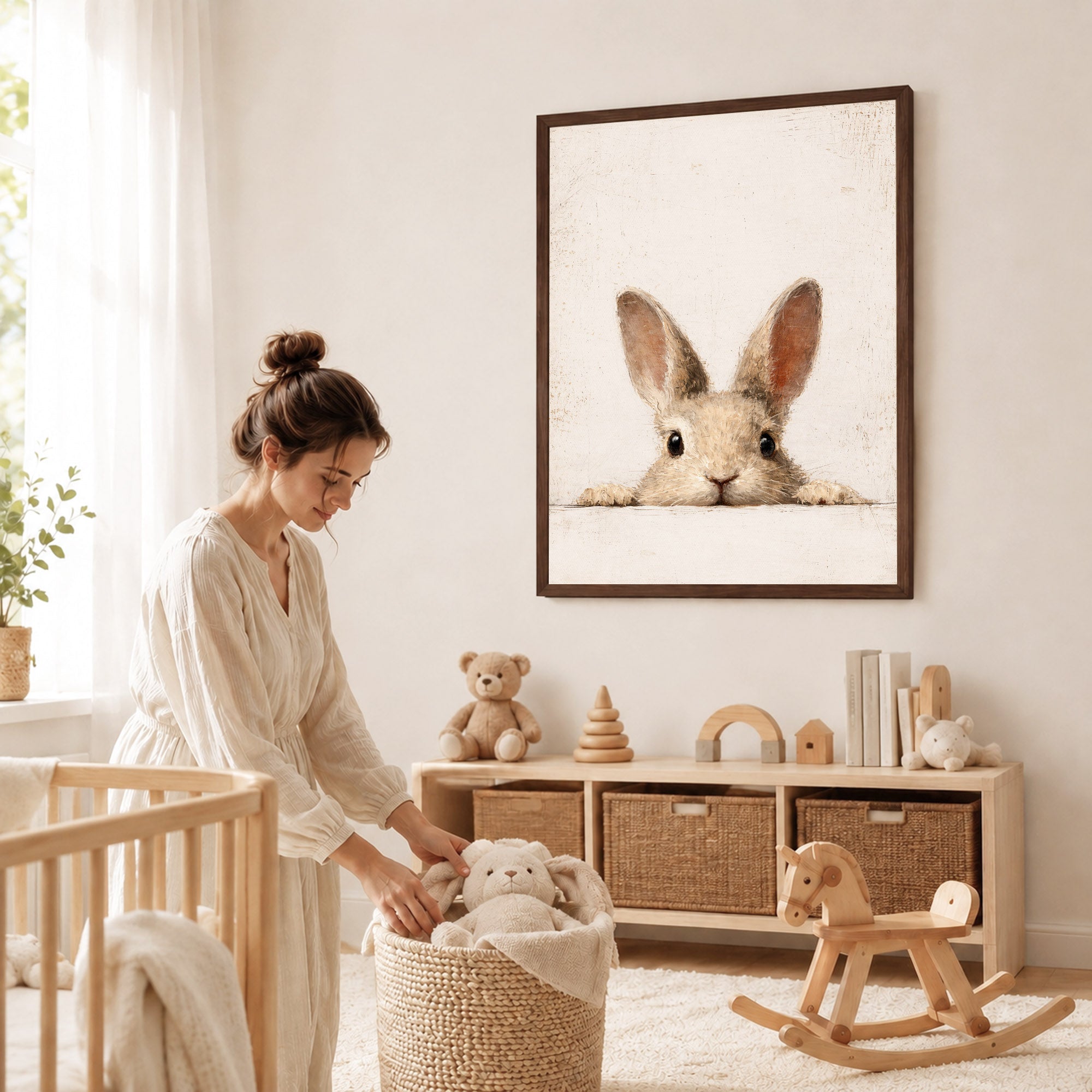 Curious Bunny Minimalist Kids Room Decor - Poster/Canvas