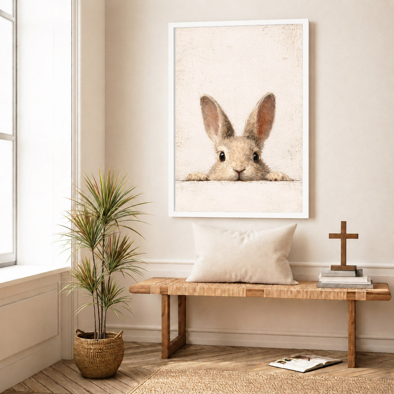 Curious Bunny Minimalist Kids Room Decor - Poster/Canvas