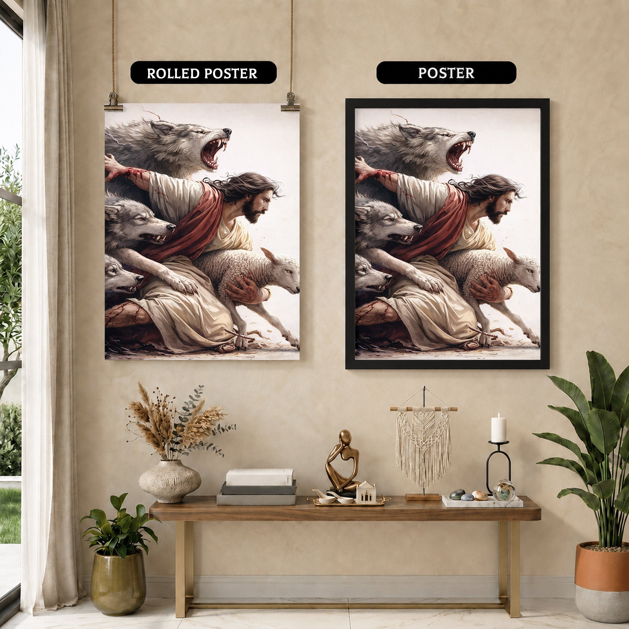 The Good Shepherd Protector Christian Wall Art Poster/Canvas