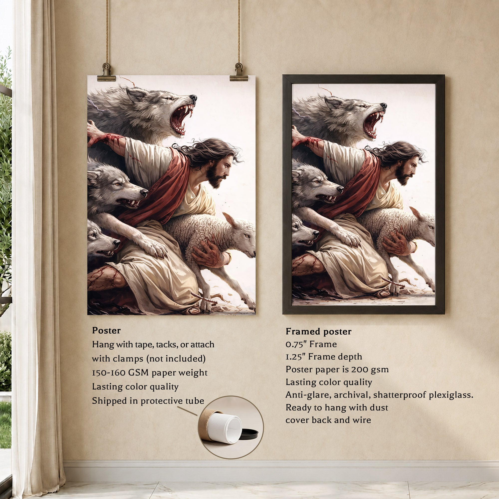 The Good Shepherd Protector Christian Wall Art Poster/Canvas