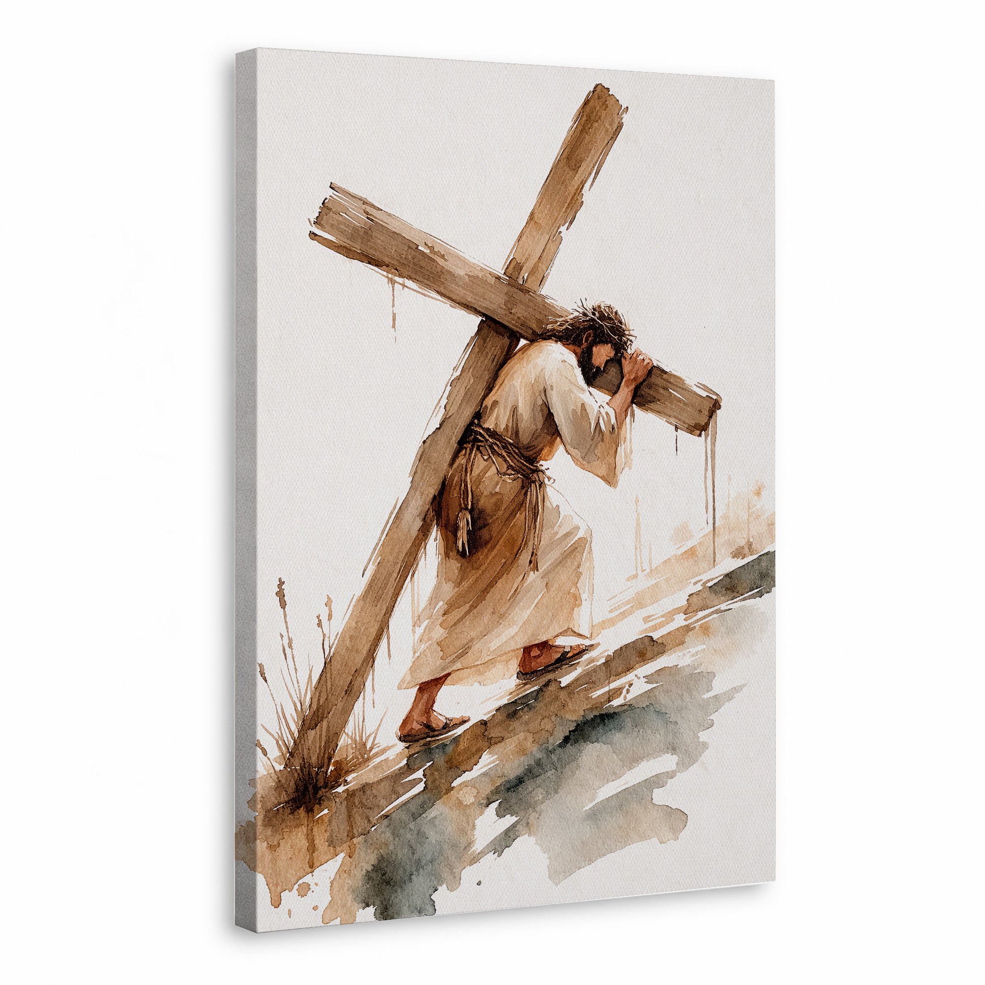 Jesus Carrying The Cross Minimal Watercolor Poster/Canvas