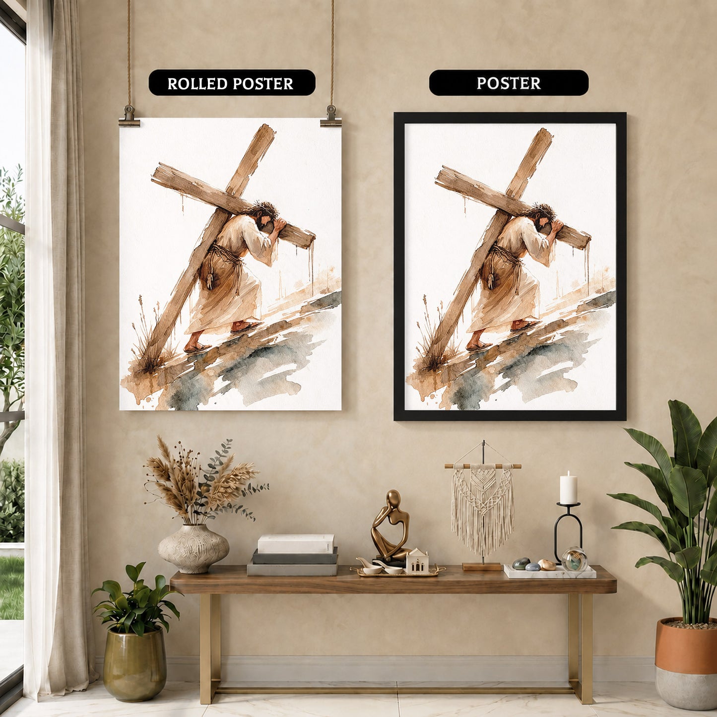 Jesus Carrying The Cross Minimal Watercolor Poster/Canvas