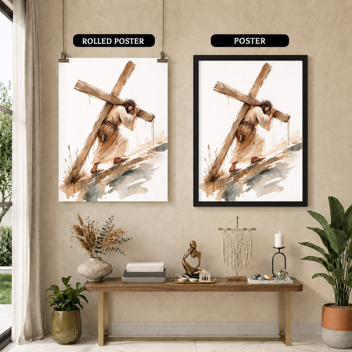Jesus Carrying The Cross Minimal Watercolor Poster/Canvas