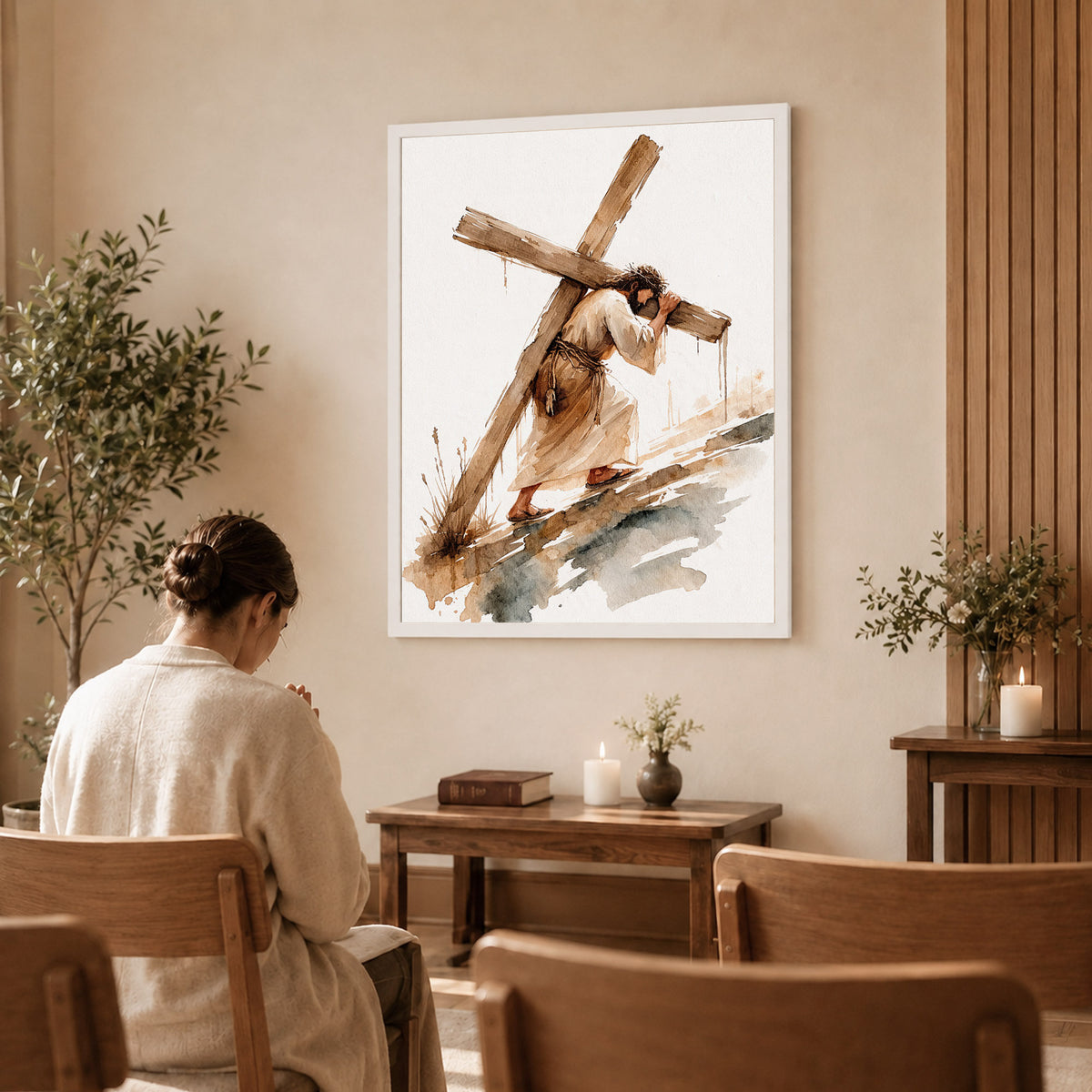 Jesus Carrying The Cross Minimal Watercolor Poster/Canvas