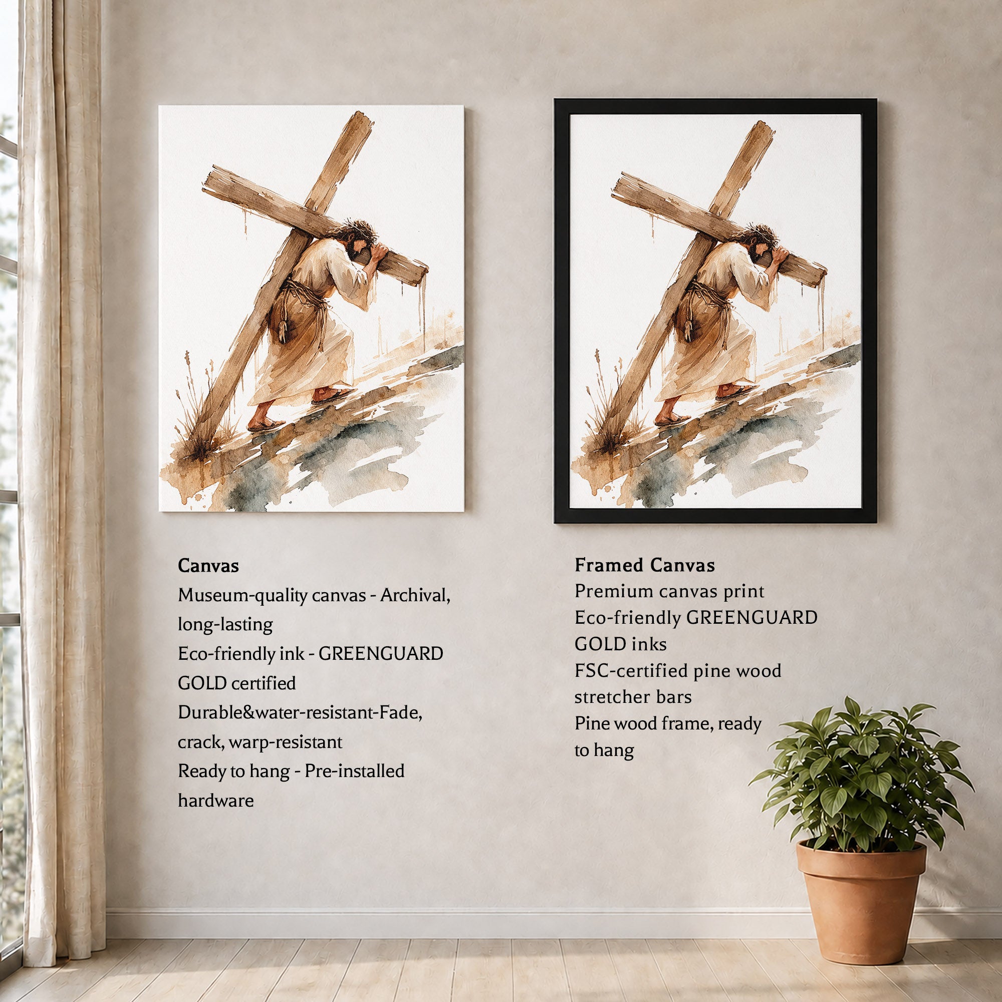 Jesus Carrying The Cross Minimal Watercolor Poster/Canvas