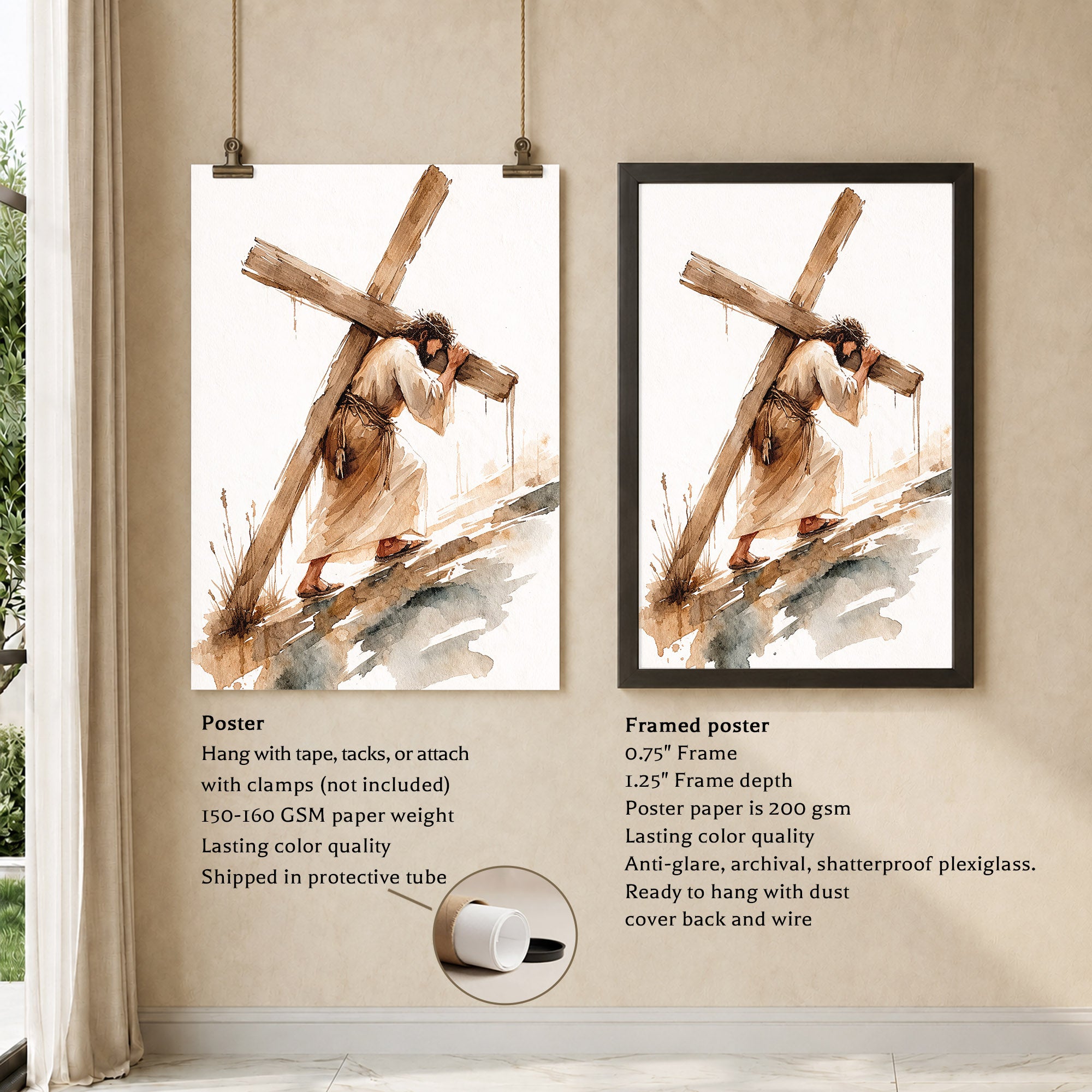 Jesus Carrying The Cross Minimal Watercolor Poster/Canvas