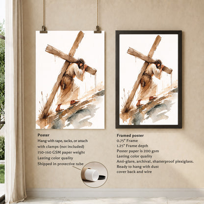 Jesus Carrying The Cross Minimal Watercolor Poster/Canvas