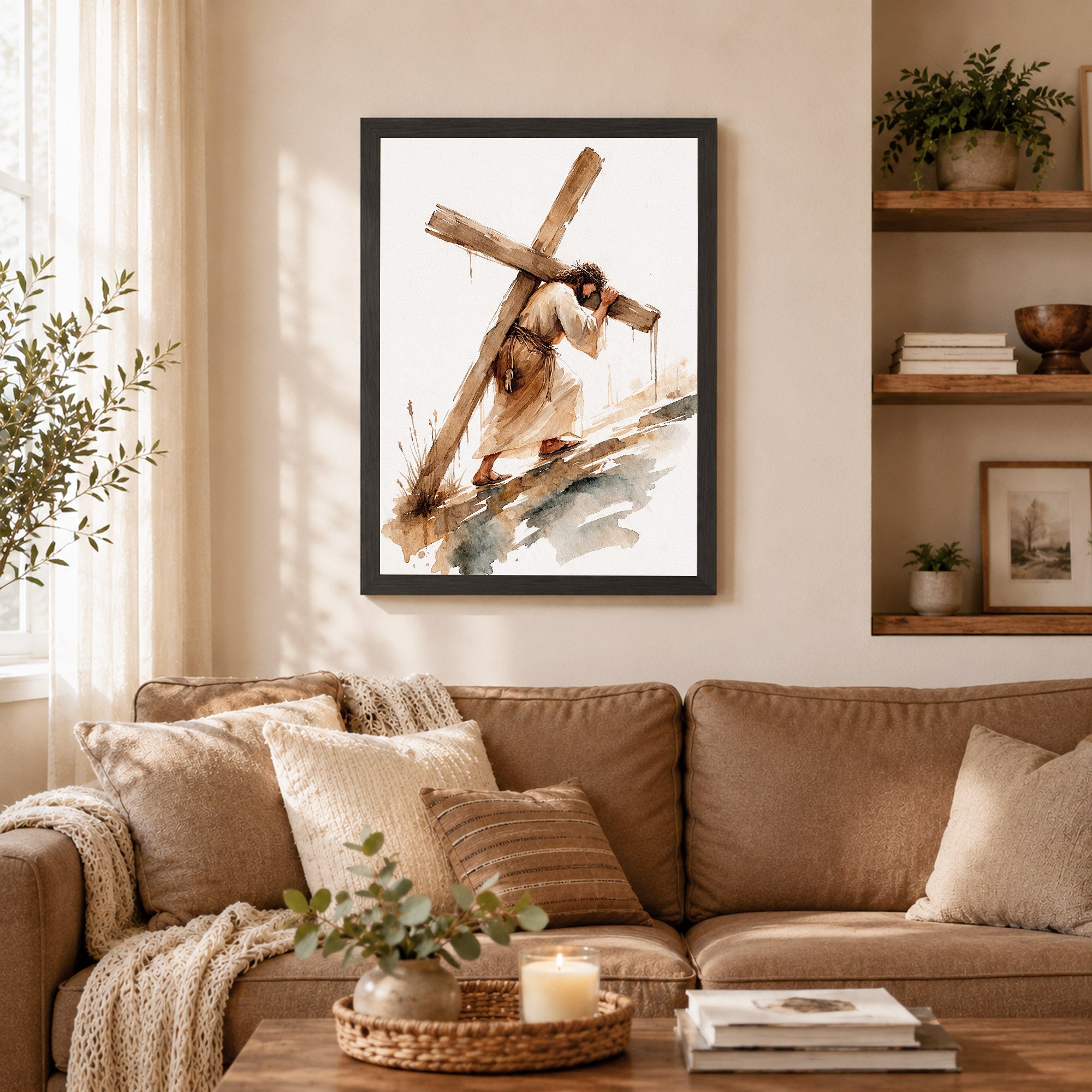 Jesus Carrying The Cross Minimal Watercolor Poster/Canvas