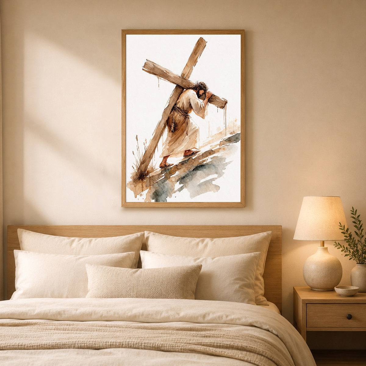 Jesus Carrying The Cross Minimal Watercolor Poster/Canvas