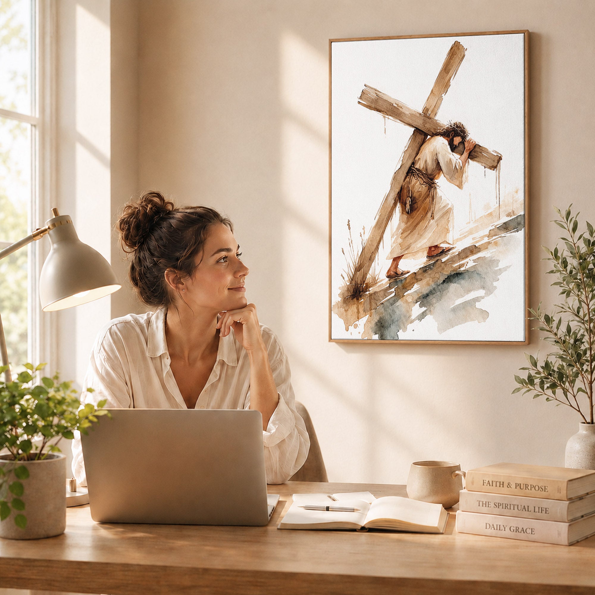 Jesus Carrying The Cross Minimal Watercolor Poster/Canvas