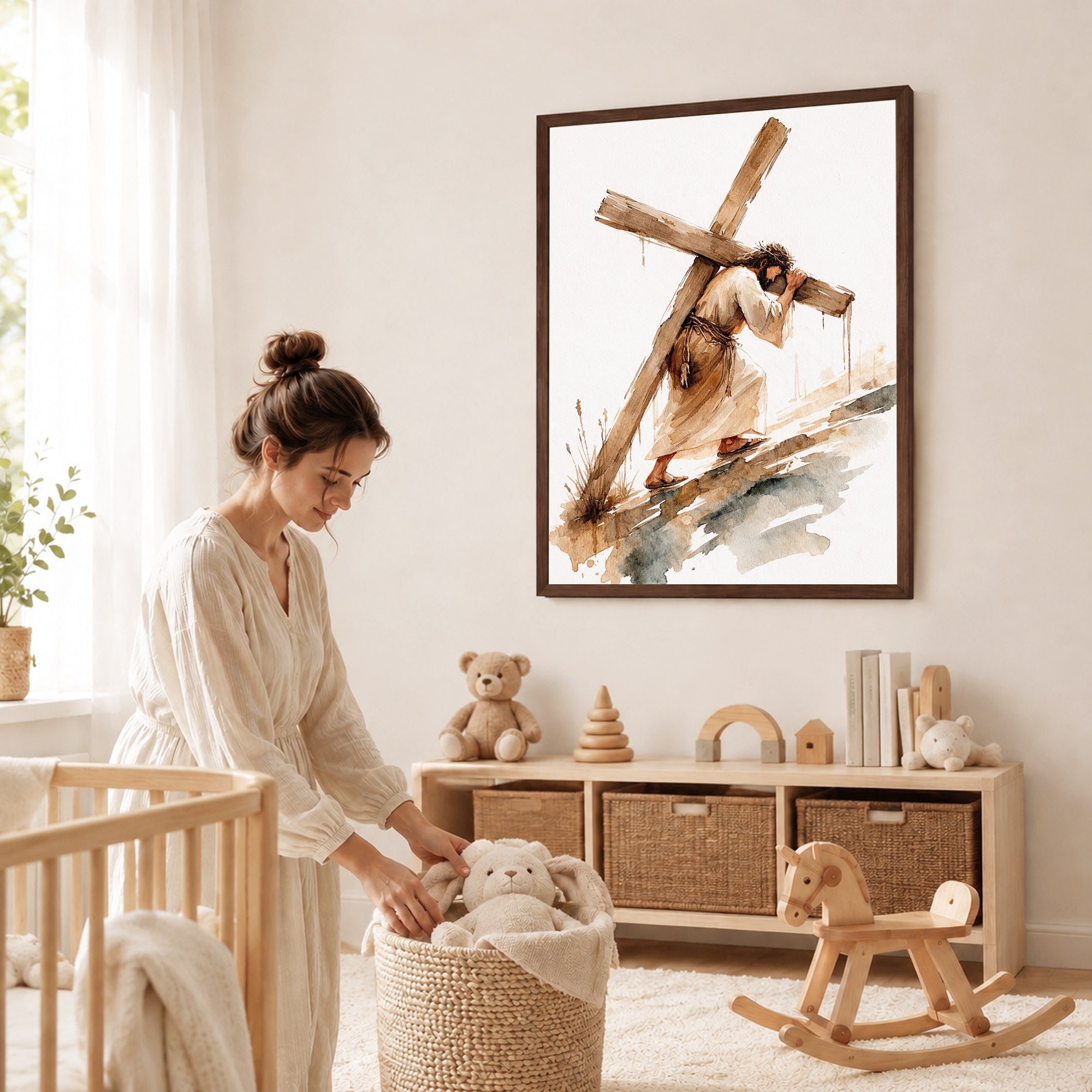 Jesus Carrying The Cross Minimal Watercolor Poster/Canvas