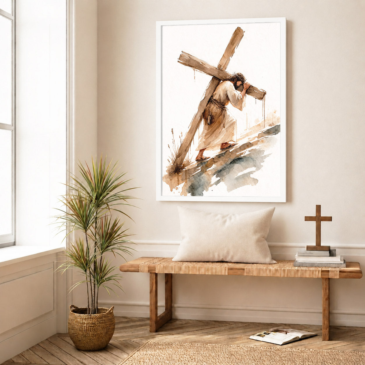 Jesus Carrying The Cross Minimal Watercolor Poster/Canvas