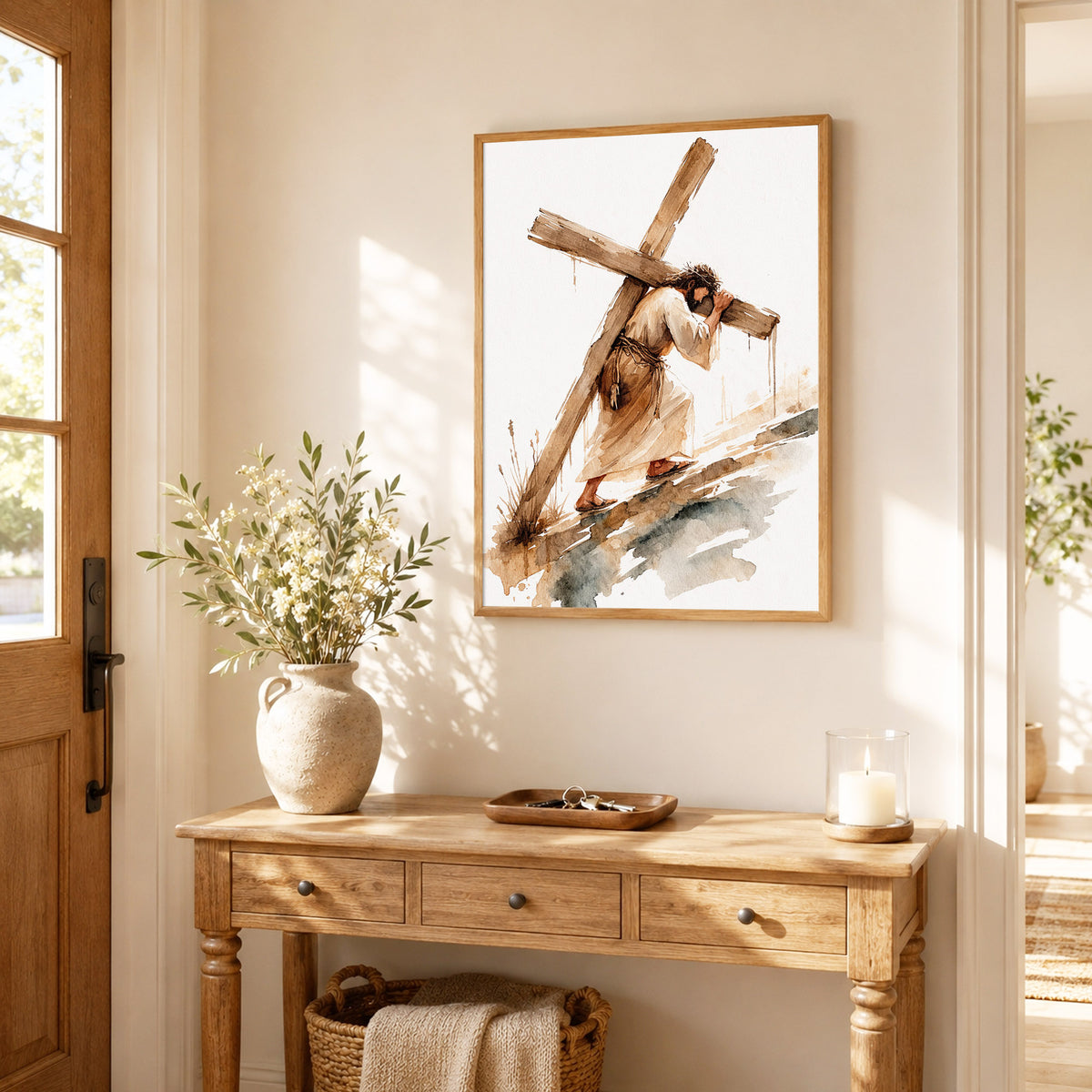 Jesus Carrying The Cross Minimal Watercolor Poster/Canvas