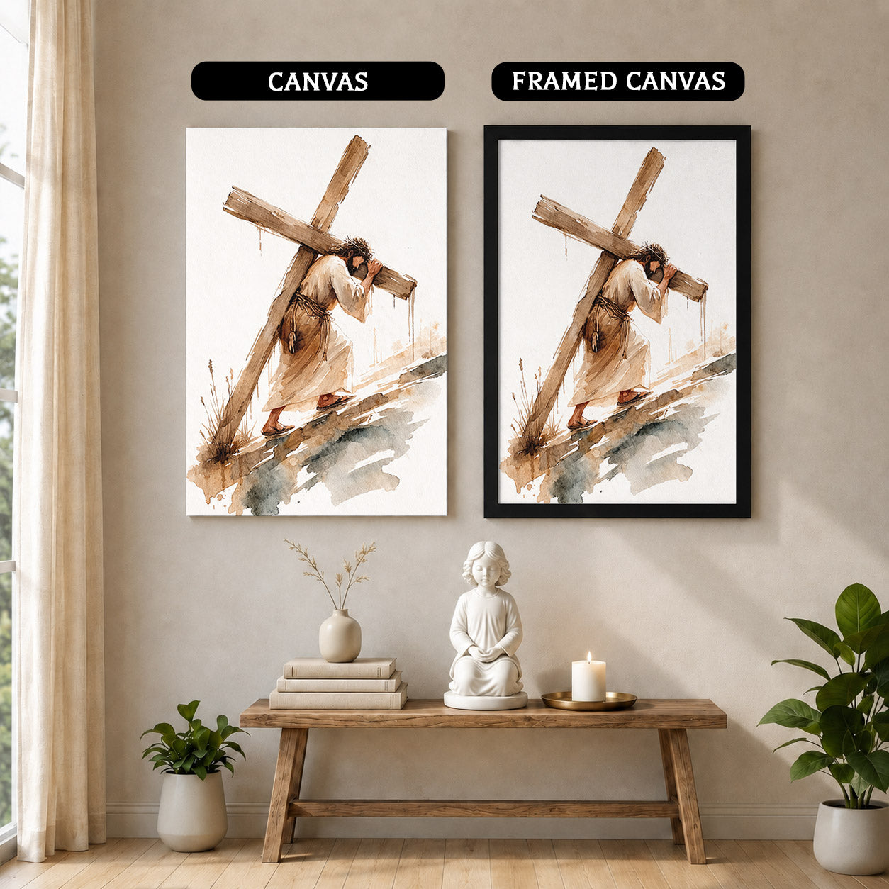 Jesus Carrying The Cross Minimal Watercolor Poster/Canvas