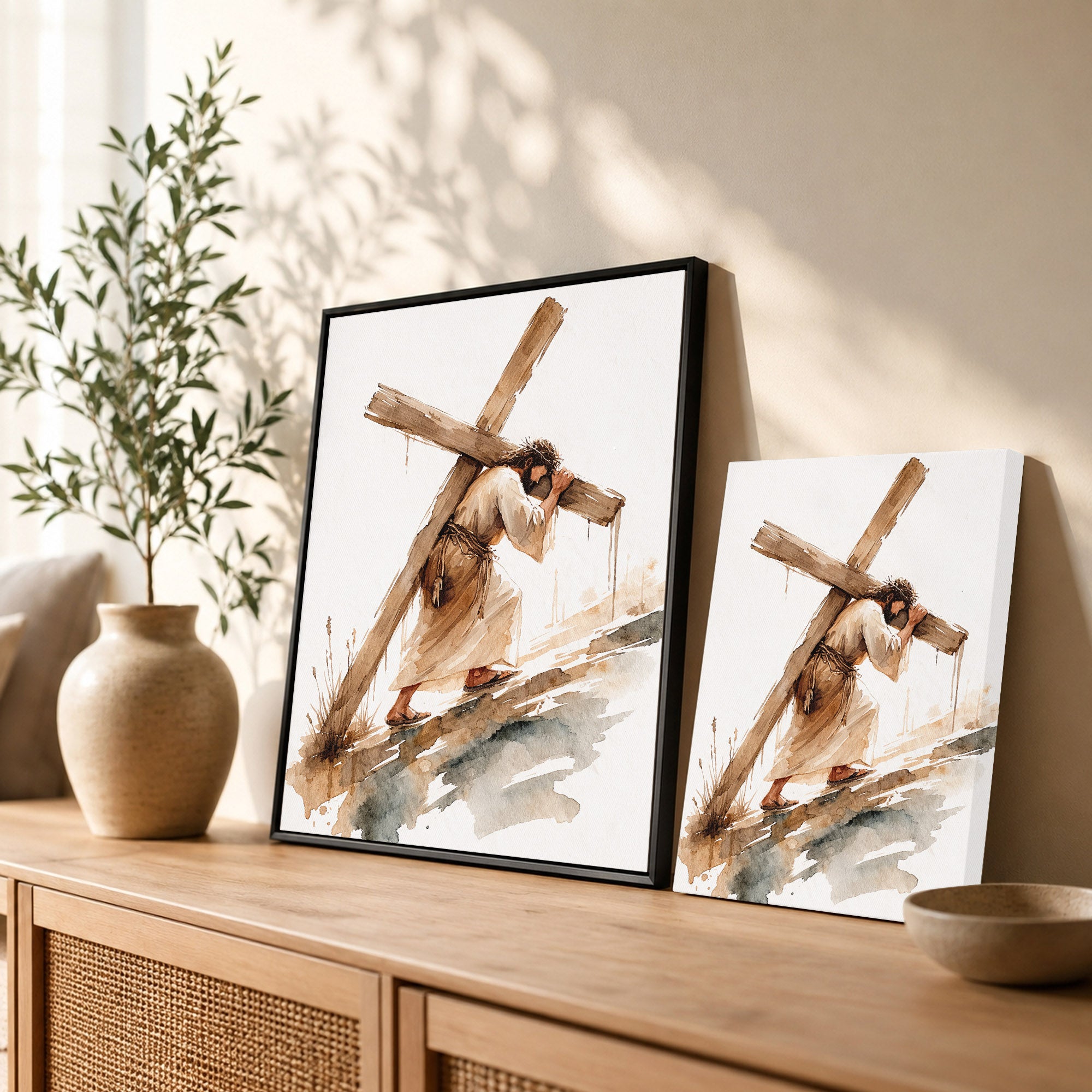 Jesus Carrying The Cross Minimal Watercolor Poster/Canvas